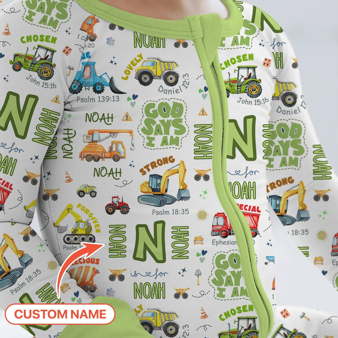 Personalized God Says I Am Construction Vehicules Convertible Zippy - Zumbamboo