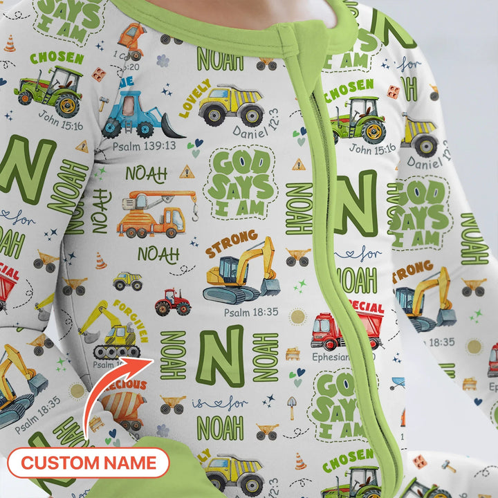 Personalized God Says I Am Construction Vehicules Convertible Zippy - Zumbamboo