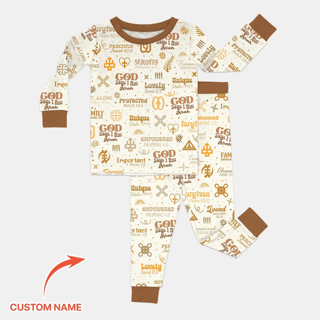 Personalized God Says I Am Custom Name Two Piece Long Sleeve Pajama Set , Personalized God Says I Am Custom Name Two Piece Long Sleeve Pajama Set - 12-18M