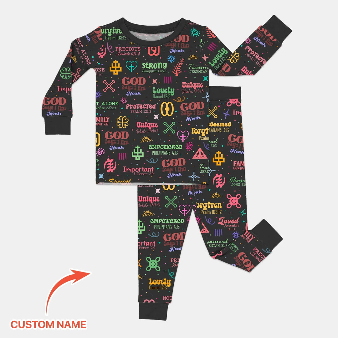 Personalized God Says I Am Custom Name Two Piece Long Sleeve Pajama Set , Personalized God Says I Am Custom Name Two Piece Long Sleeve Pajama Set - 12-18M