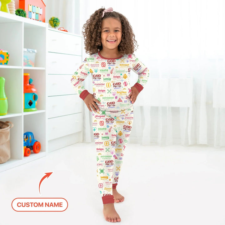 Personalized God Says I Am Custom Name Two Piece Long Sleeve Pajama Set , Personalized God Says I Am Custom Name Two Piece Long Sleeve Pajama Set - 12-18M
