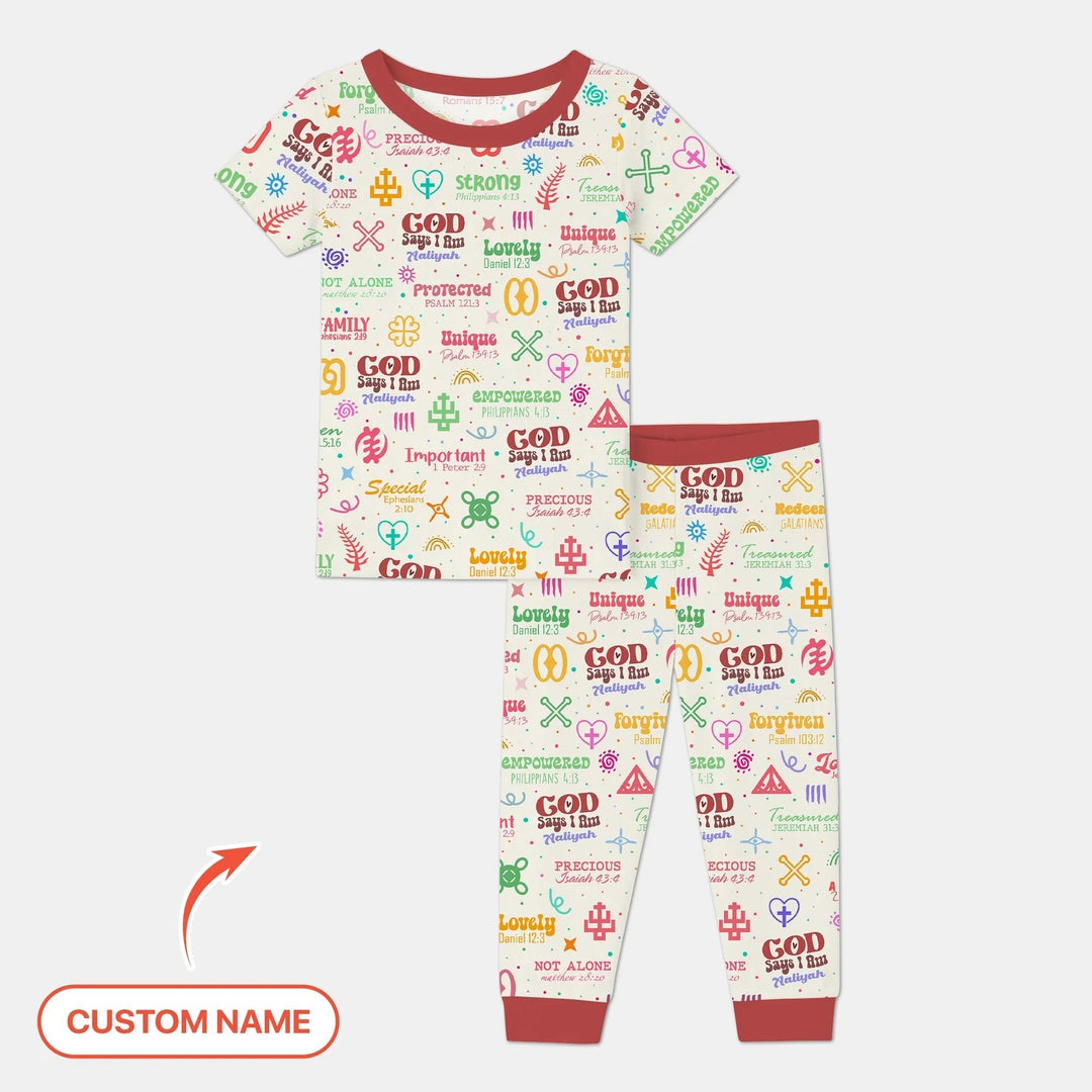 Personalized God Says I Am Custom Name Two Piece Short Sleeve Pajama Set - Zumbamboo