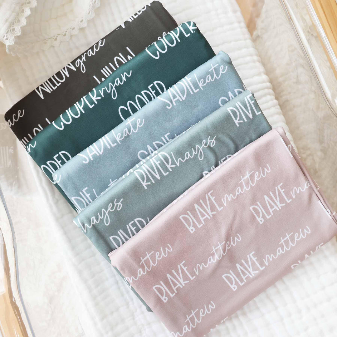 Personalized Neutrals Baby Name Swaddle Blanket Font Duo - Zumbamboo