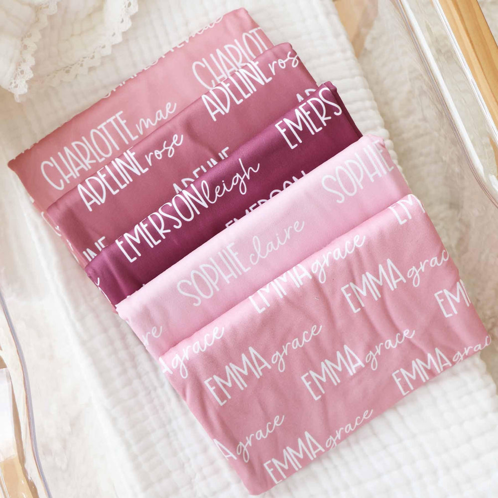 Personalized Pinks Baby Name Swaddle Blanket Font Duo , Personalized Pinks Baby Name Swaddle Blanket Font Duo - Vintage Rose