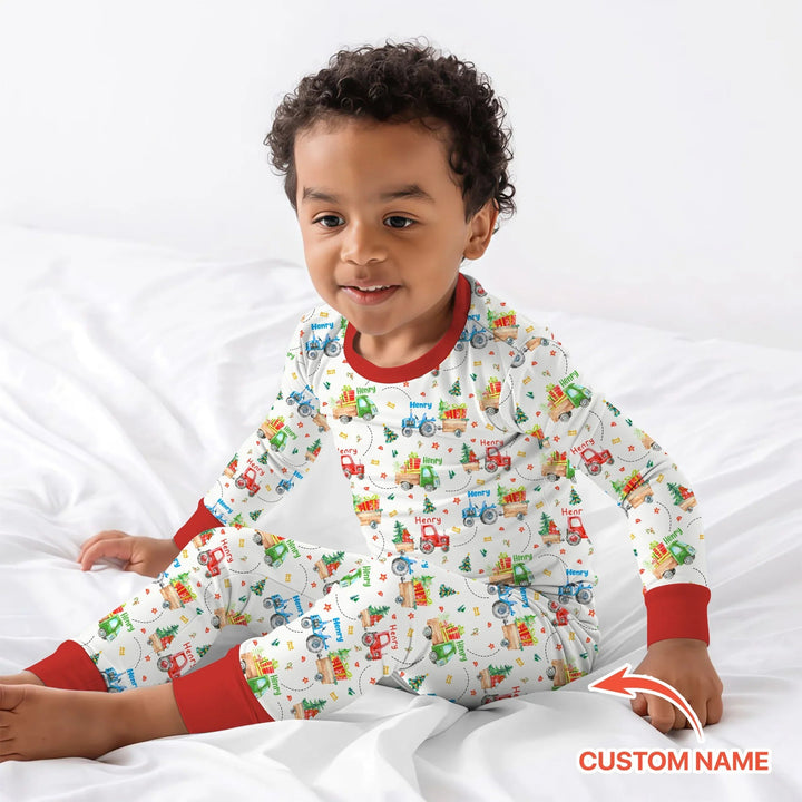 Personalized Santa's Little Builders Two Piece Long Sleeve Pajama Set - Zumbamboo