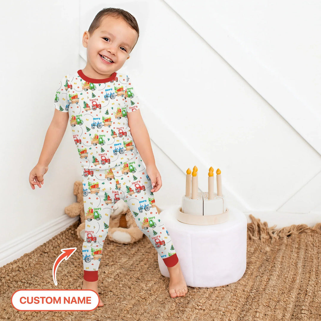 Personalized Santa's Little Builders Two Piece Short Sleeve Pajama Set - Zumbamboo