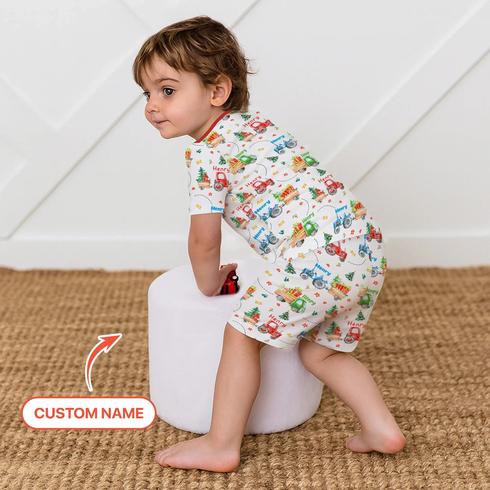 Personalized Santa's Little Builders Two Piece Short Sleeve Shorts Pajama Set - Zumbamboo