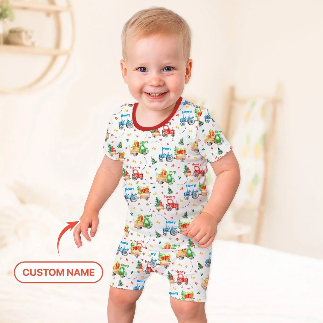 Personalized Santa's Little Builders Two Piece Short Sleeve Shorts Pajama Set - Zumbamboo