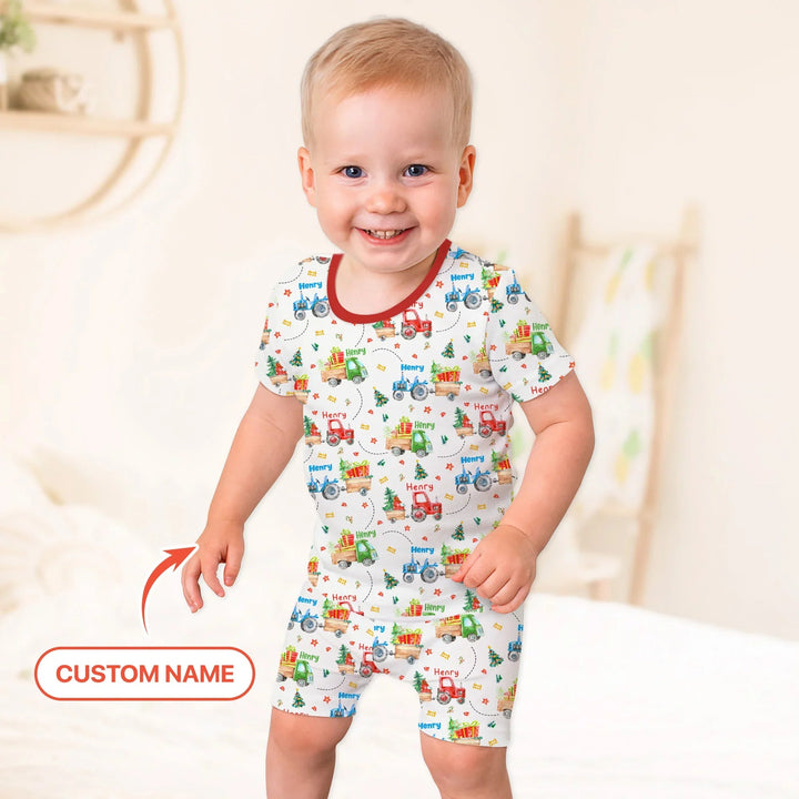 Personalized Santa's Little Builders Two Piece Short Sleeve Shorts Pajama Set - Zumbamboo