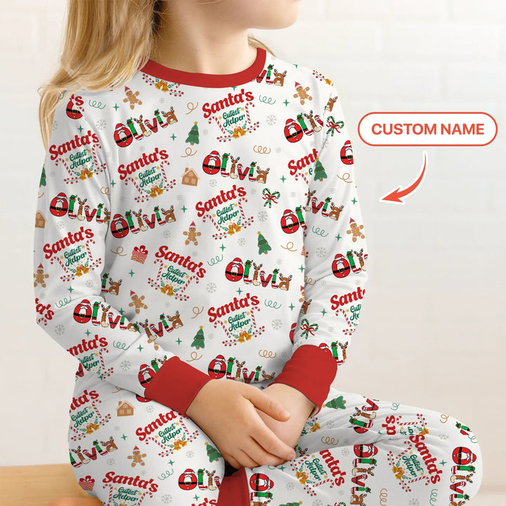 Personalized Santa's Little Helper Two Piece Long Sleeve Pajama Set - Zumbamboo