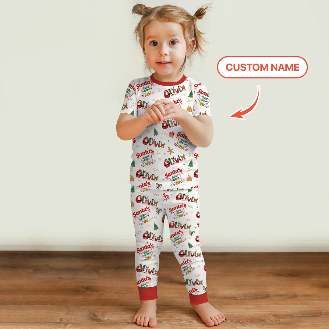 Personalized Santa's Little Helper Two Piece Short Sleeve Pajama Set - Zumbamboo