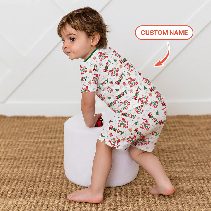 Personalized Santa's Little Helper Two Piece Short Sleeve Shorts Pajama Set - Zumbamboo