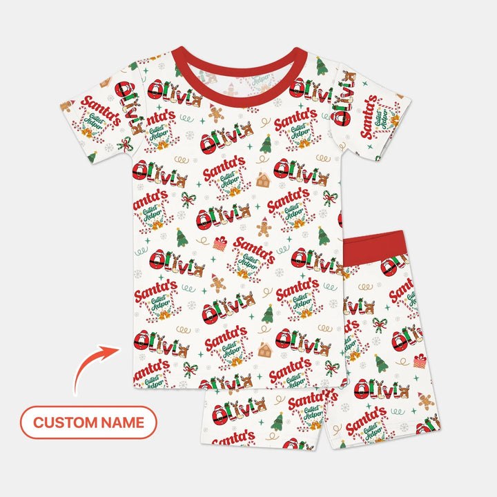 Personalized Santa's Little Helper Two Piece Short Sleeve Shorts Pajama Set - Zumbamboo