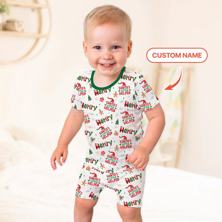 Personalized Santa's Little Helper Two Piece Short Sleeve Shorts Pajama Set - Zumbamboo
