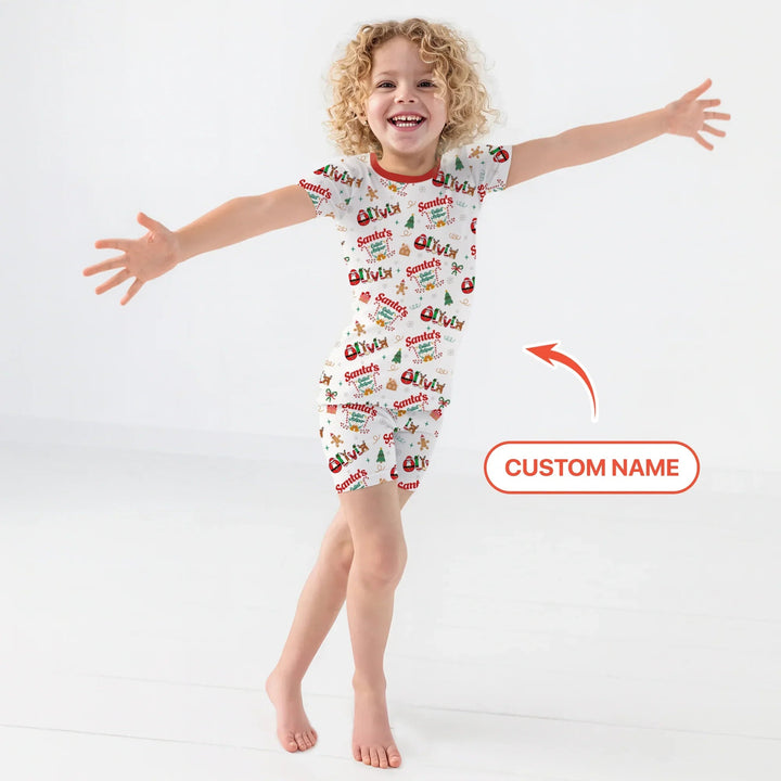 Personalized Santa's Little Helper Two Piece Short Sleeve Shorts Pajama Set - Zumbamboo