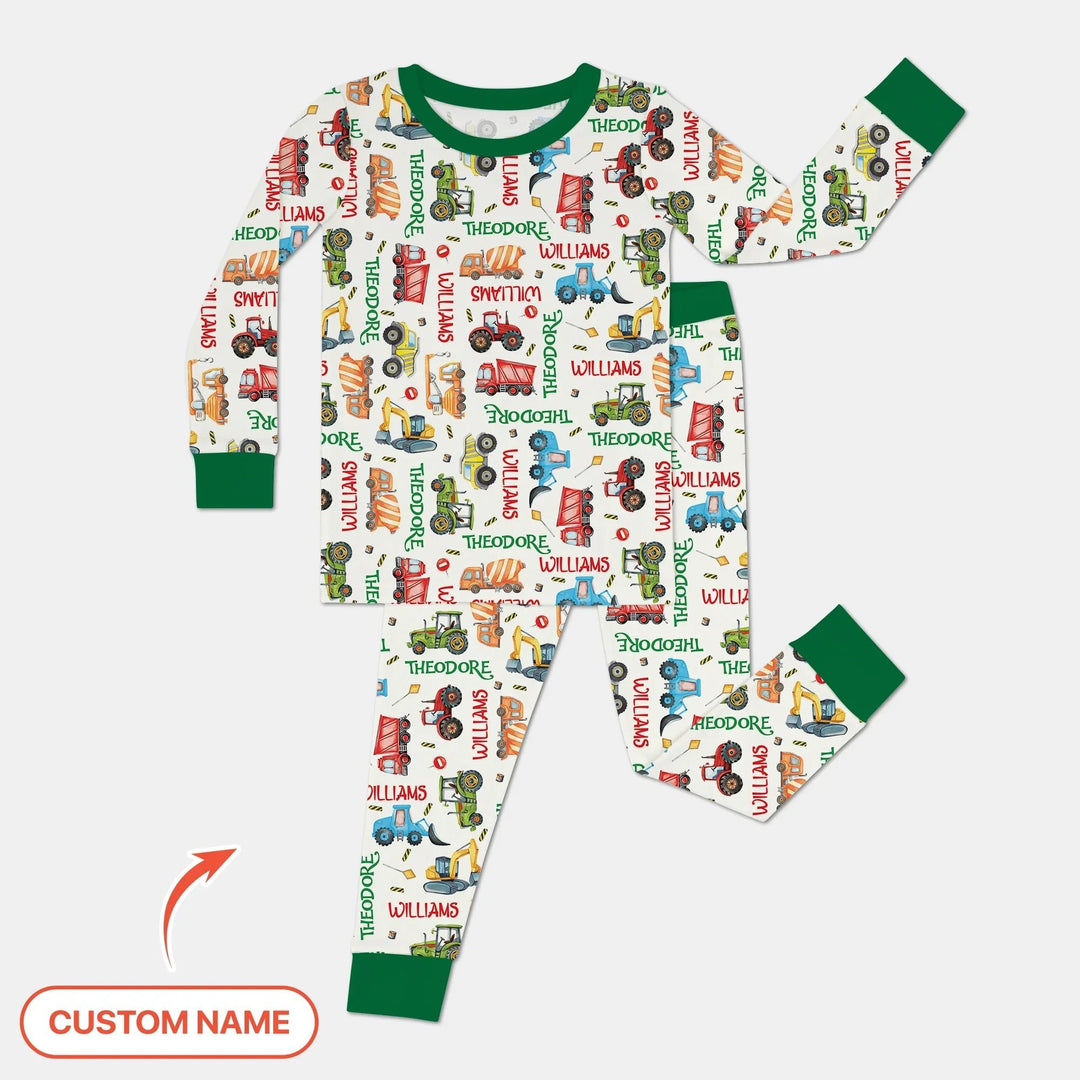 Personalized Tiny Trucks Parade Two Piece Long Sleeve Pajama Set , Personalized Tiny Trucks Parade Two Piece Long Sleeve Pajama Set - 12-18M