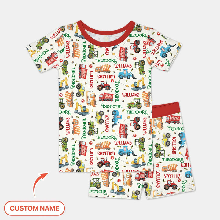 Personalized Tiny Trucks Parade Two Piece Short Sleeve Pajama Set - Zumbamboo