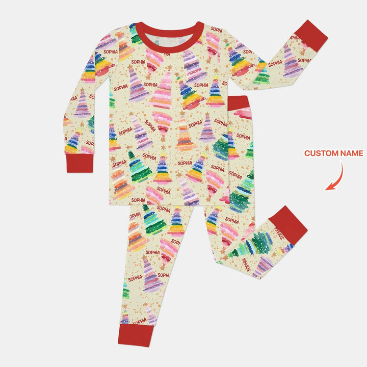 Personalized Twinkle Christmas Trees Two Piece Long Sleeve Pajama Set , Personalized Twinkle Christmas Trees Two Piece Long Sleeve Pajama Set - 12-18M