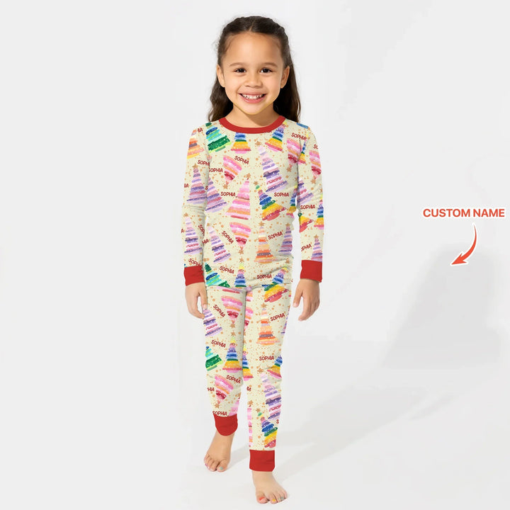 Personalized Twinkle Christmas Trees Two Piece Long Sleeve Pajama Set , Personalized Twinkle Christmas Trees Two Piece Long Sleeve Pajama Set - 12-18M