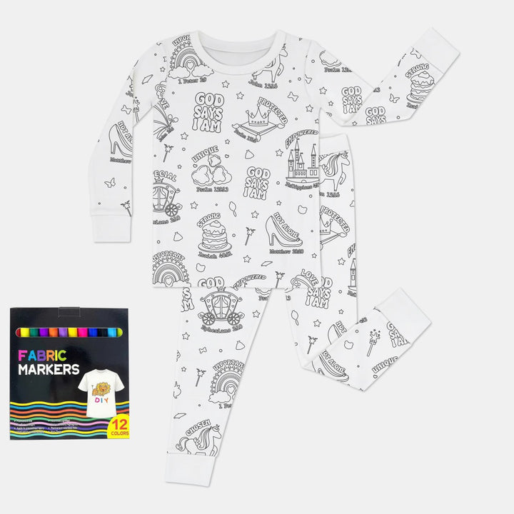 All Colorable Two Piece Long Sleeve Pajama Set