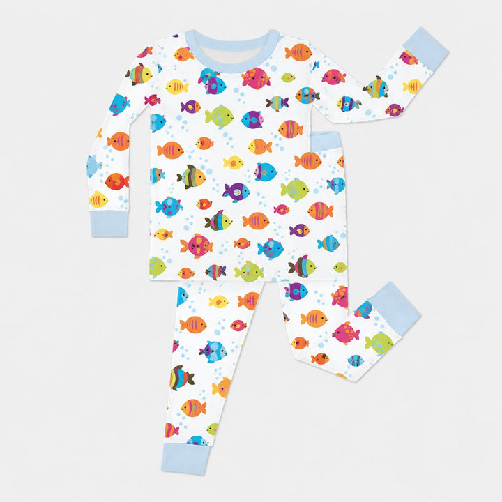 Conjunto de pijama de dos piezas de manga larga de bambú personalizado "La aventura del pequeño pescador"