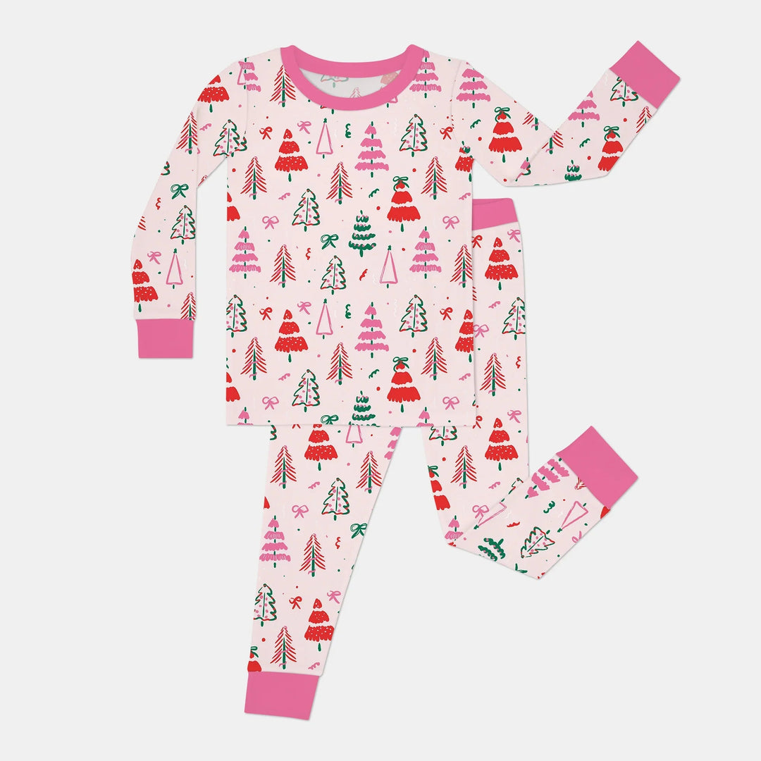 Pink Christmas Tree Farm Two Piece Long Sleeve Pajama Set - Zumbamboo