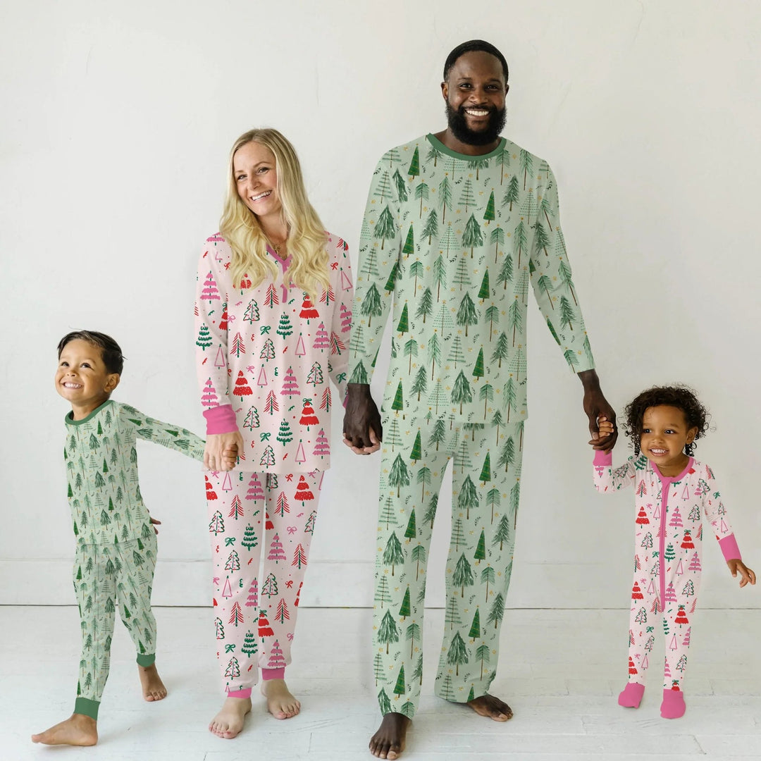 Pink Christmas Tree Farm Two Piece Long Sleeve Pajama Set - Zumbamboo