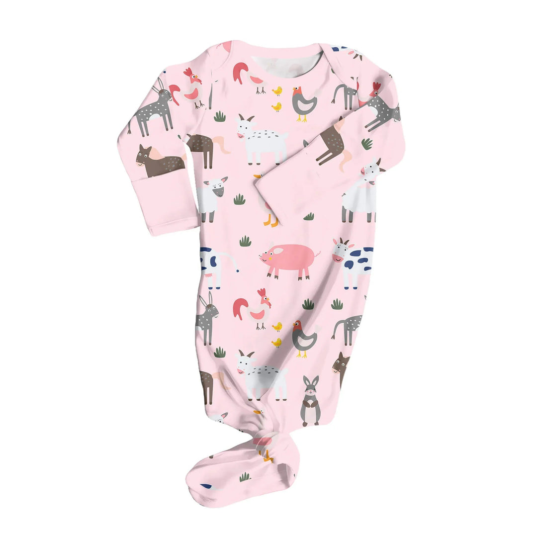 Pink Farm Animals Knot Gown - Zumbamboo