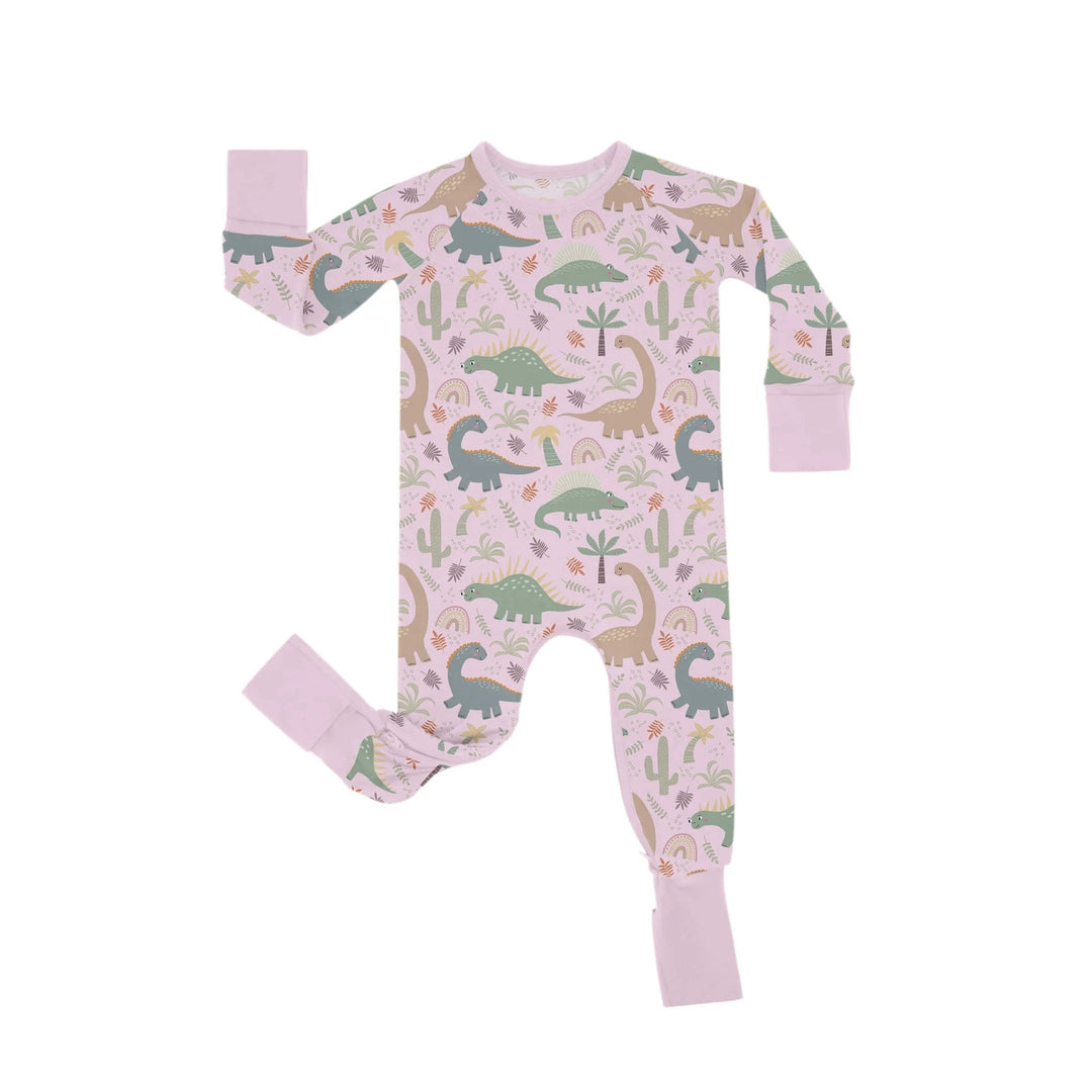 Pink Jurassic Jungle Crescent Zippered Romper - Zumbamboo