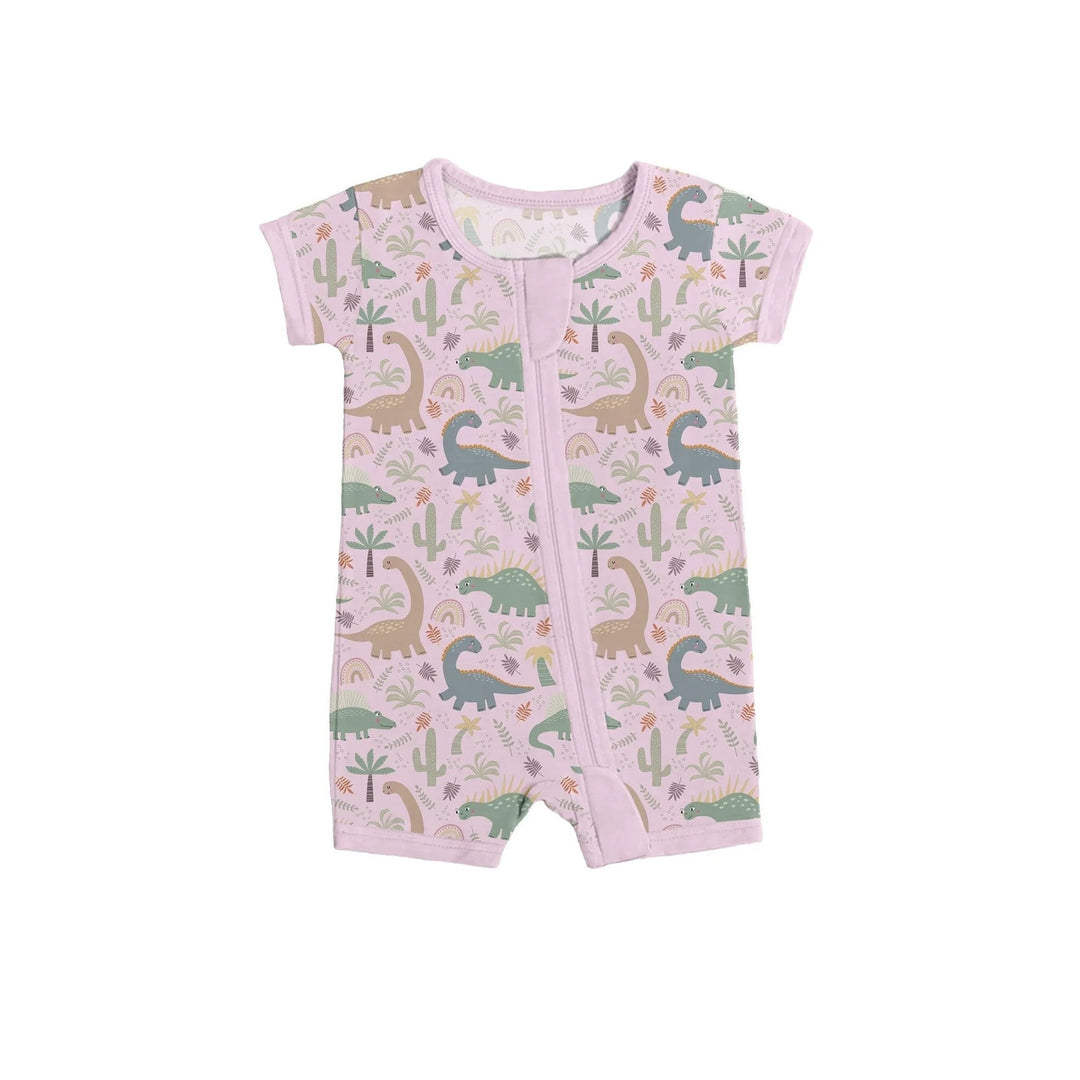 Pink Jurassic Jungle Shorty Zippered Romper - Zumbamboo