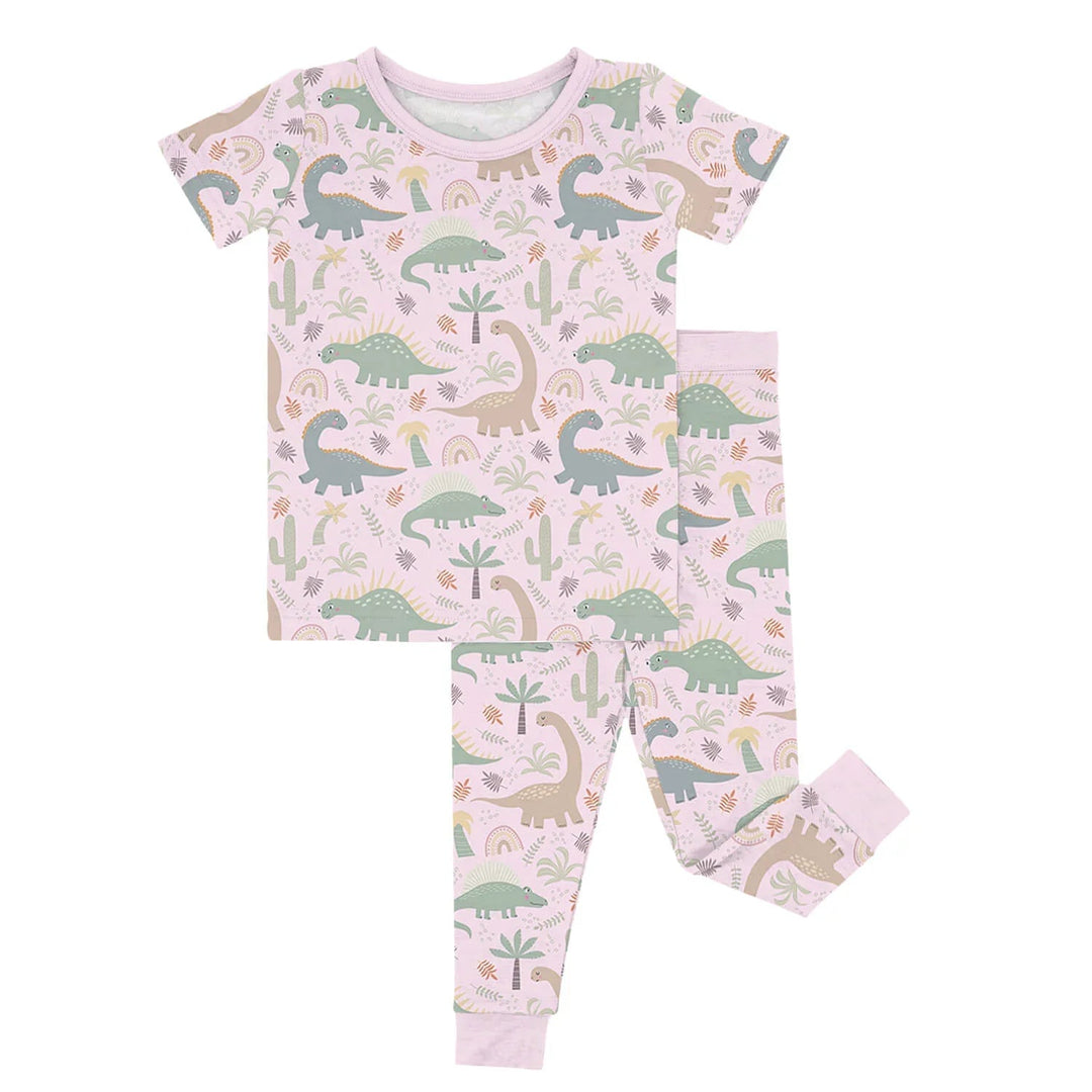 Pink Jurassic Jungle Two Piece Short Sleeve Pajama Set - Zumbamboo