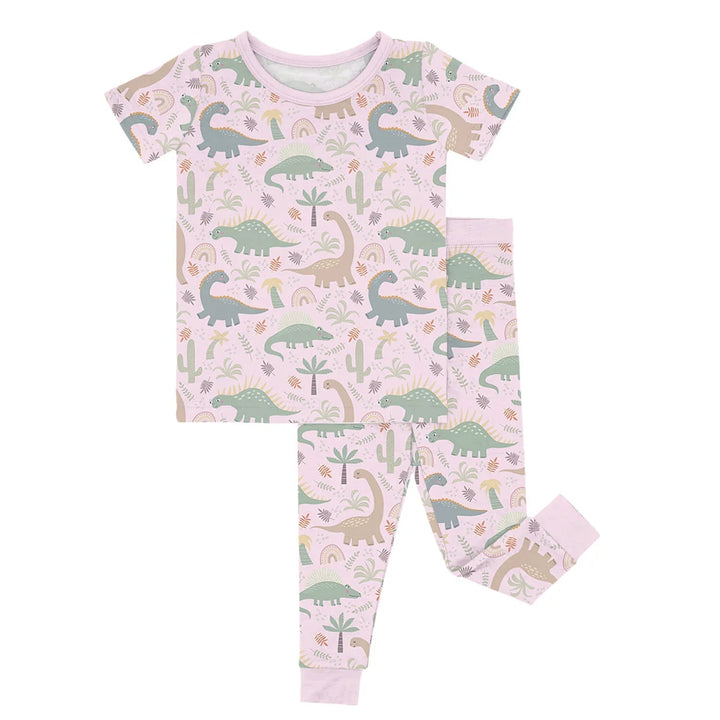 Pink Jurassic Jungle Two Piece Short Sleeve Pajama Set - Zumbamboo