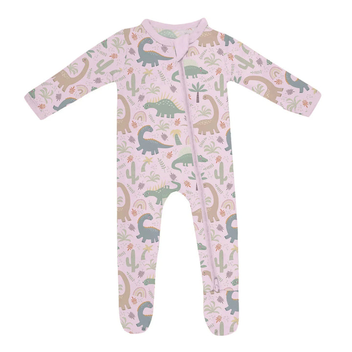 Pink Jurassic Jungle Zippered Footie Romper , Pink Jurassic Jungle Zippered Footie Romper - Newborn