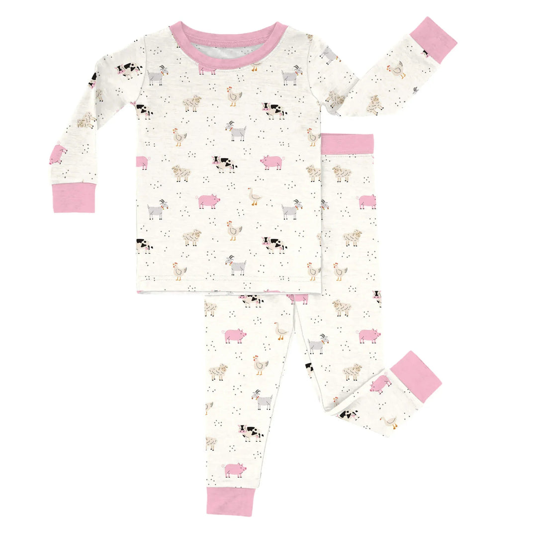 Pink Sleepy Farm Animals Two Piece Pajama Set - Zumbamboo