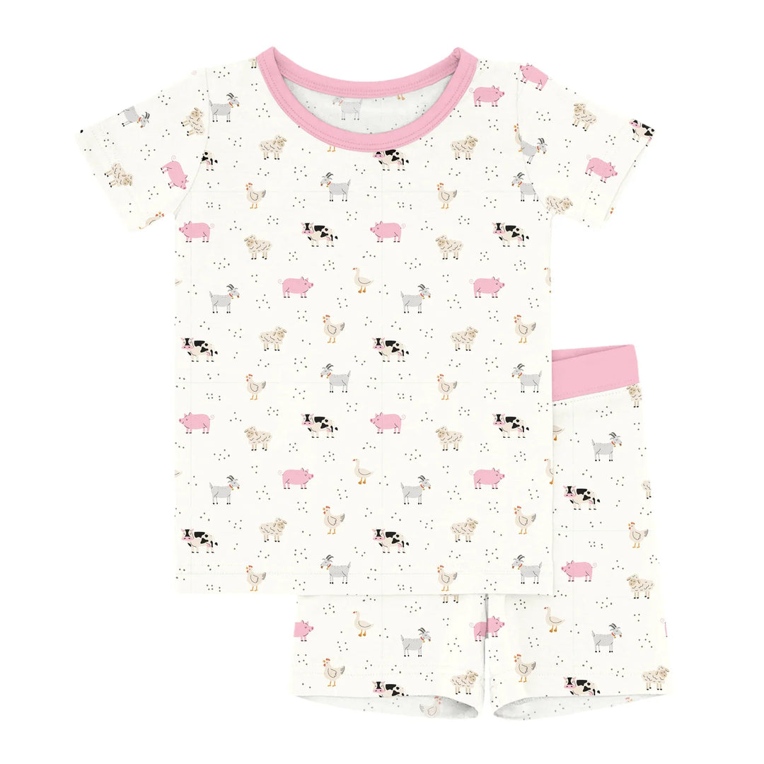 Pink Sleepy Farm Animals Two - Piece Short Sleeve Shorts Pajama Set - Zumbamboo
