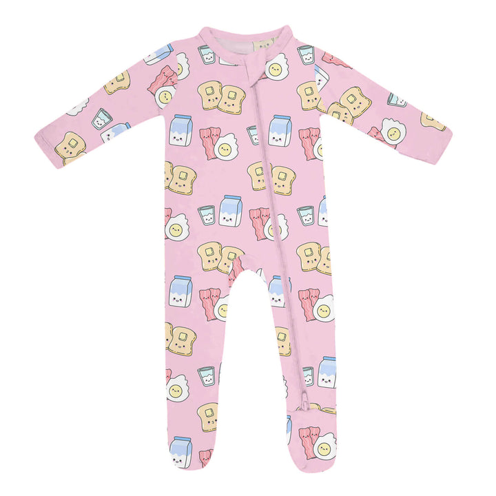 Pink Breakfast Buddies Zippered Footie Romper