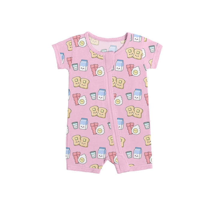 Pink Breakfast Buddies Shorty Zippered Romper