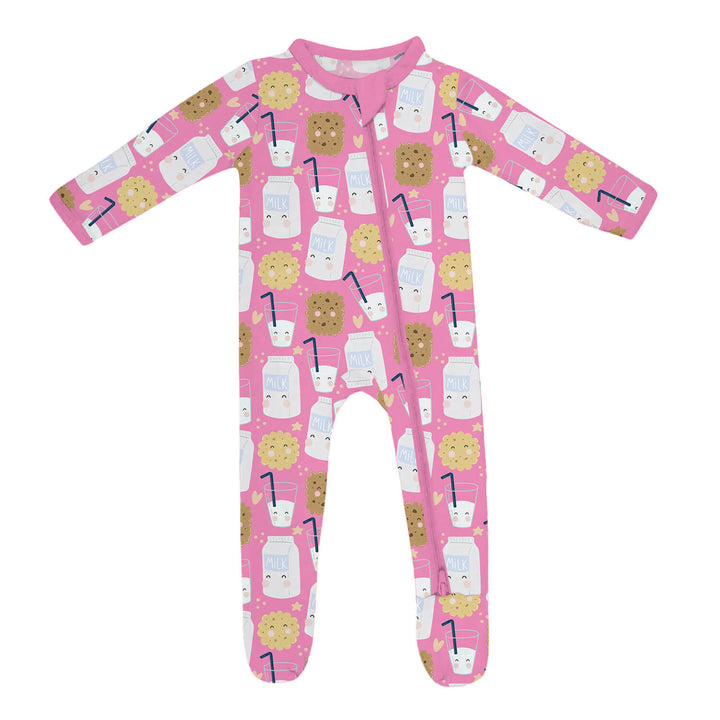 Pink Cookies and Milks Zippered Footie Romper