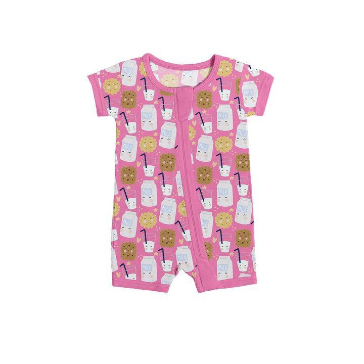 Pink Cookies and Milks Shorty Zippered Romper