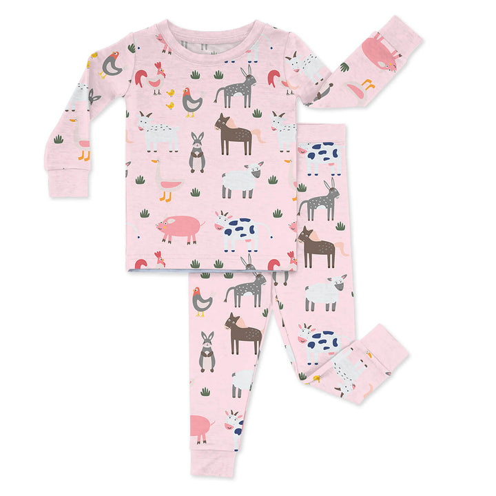 Pink Farm Animals Two Piece Pajama Set