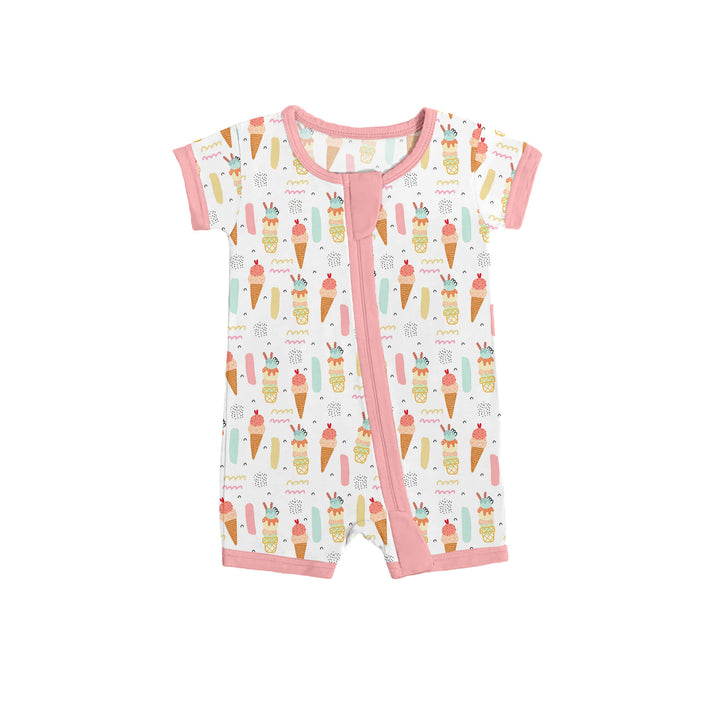 Pink Ice Cream Shorty Zippered Romper