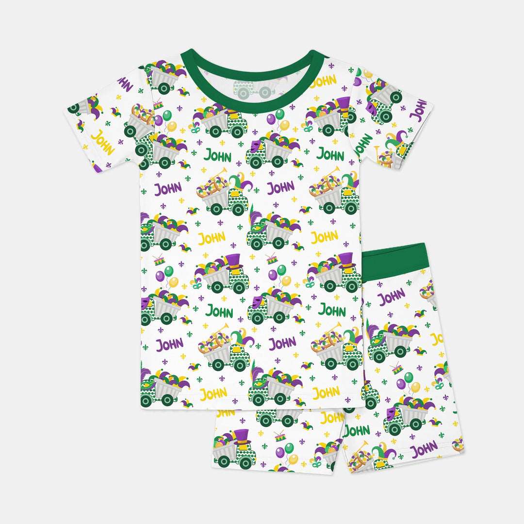 Mardi Gras Trucks Two Piece Short Sleeve Shorts Pajama Set