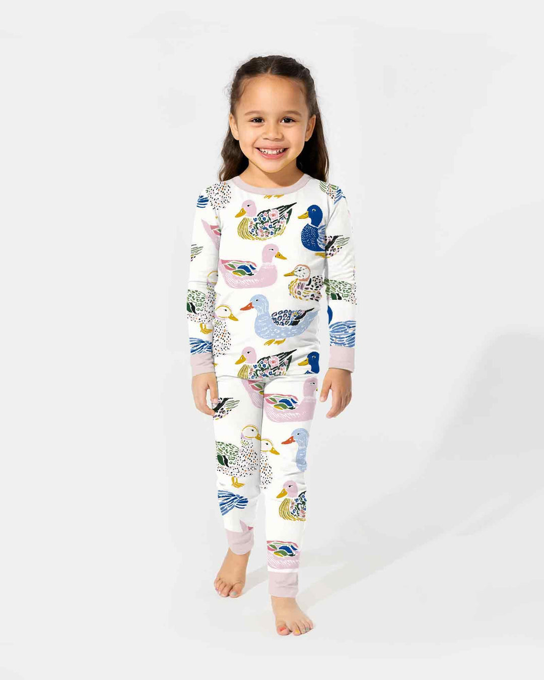 Whimsical Garden Ducks Bamboo Two Piece Long Sleeve Pajama Set