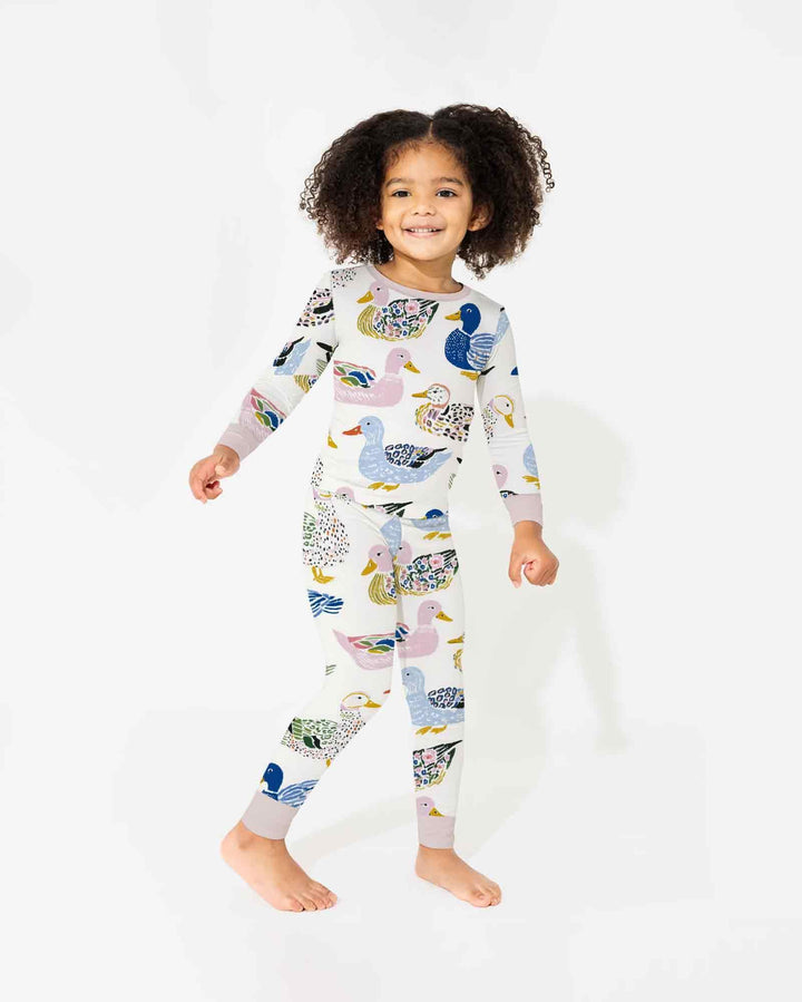 Whimsical Garden Ducks Bamboo Two Piece Long Sleeve Pajama Set