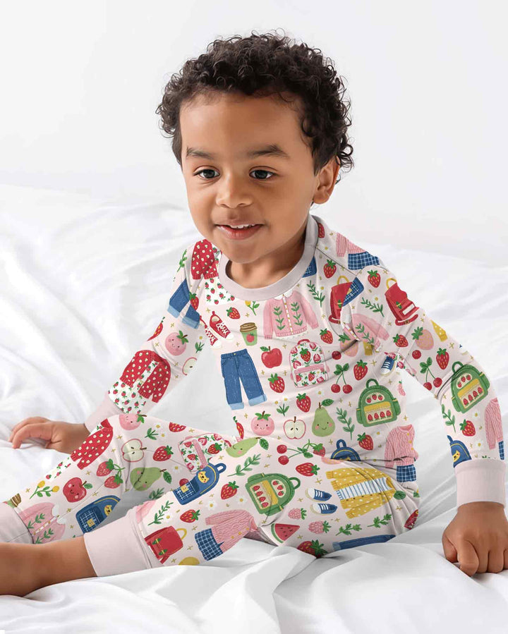 Strawberry School Style Bamboo Two Piece Long Sleeve Pajama Set