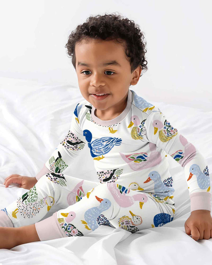 Whimsical Garden Ducks Bamboo Two Piece Long Sleeve Pajama Set