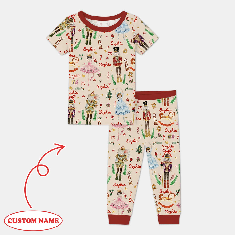 Nutcracker’s Christmas Dream Custom Name Two Piece Short Sleeve Shorts Pajama Set , Nutcracker’s Christmas Dream Custom Name Two Piece Short Sleeve Shorts Pajama Set - 12-18M