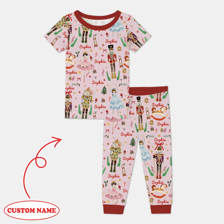 Nutcracker’s Christmas Dream Custom Name Two Piece Short Sleeve Shorts Pajama Set , Nutcracker’s Christmas Dream Custom Name Two Piece Short Sleeve Shorts Pajama Set - 12-18M