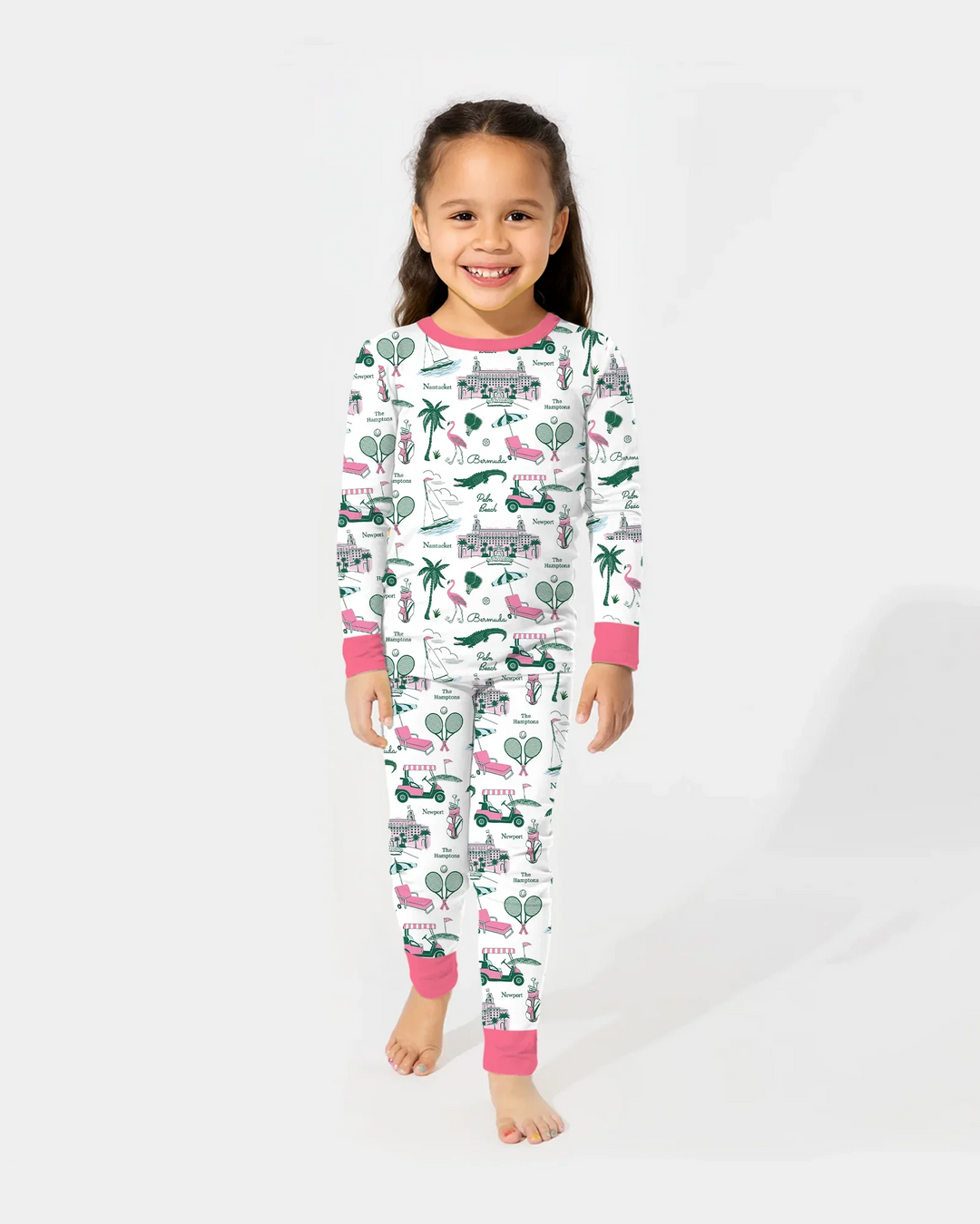 Conjunto de pijama de dos piezas de bambú de manga larga estilo Preppy Palm Getaway