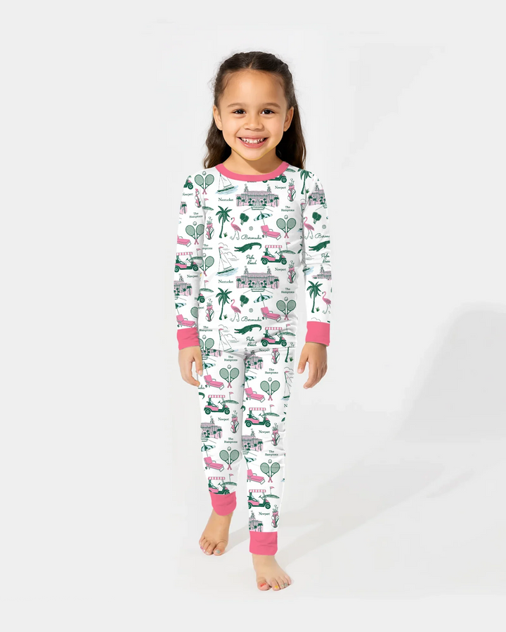 Conjunto de pijama de dos piezas de bambú de manga larga estilo Preppy Palm Getaway